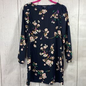 Lulus Navy Floral Long Sleeve Shift Dress Size S Romantic Boho Chic Feminine